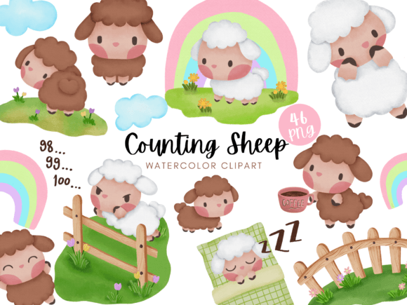 Download Counting Sheep Watercolor Clipart - Sheep Collection