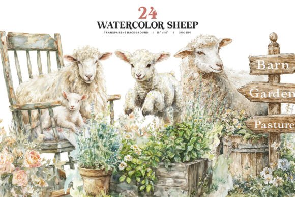 Download Watercolor Sheep Clipart PNG Set - Sheep Collection
