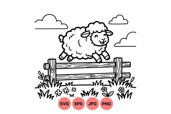 Download Cute Jumping Sheep Line Art - Sheep Collection