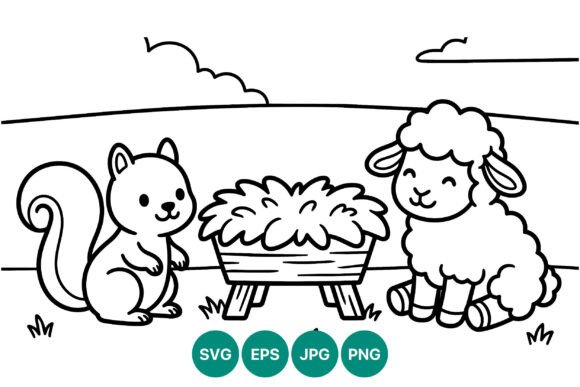 Download Cute Squirrel and Sheep Line Art - Sheep Collection