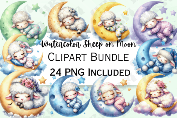 Download Watercolor Sheep on Moon Clipart - Sheep Collection