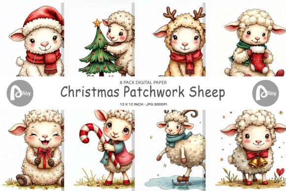 Download Christmas Patch Sheep Digital Paper - Sheep Collection
