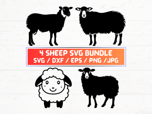 Download 4 Sheep SVG, DXF, EPS, JPG, PNG Bundle - Sheep Collection