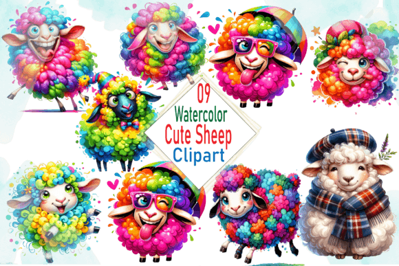 Download Watercolor Cute Sheep Clipart Bundle - Sheep Collection