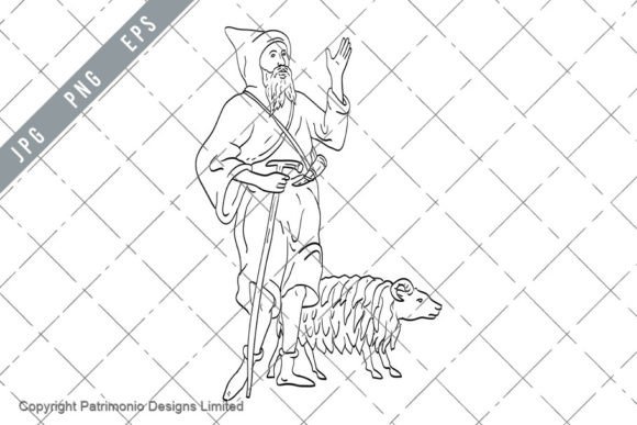 Download Medieval Shepherd Sheep Line Art Drawing - Sheep Collection