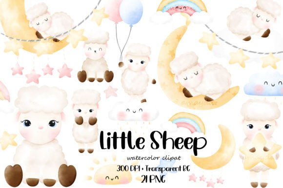 Download Cute Little Sheep Watercolor Set - Sheep Collection