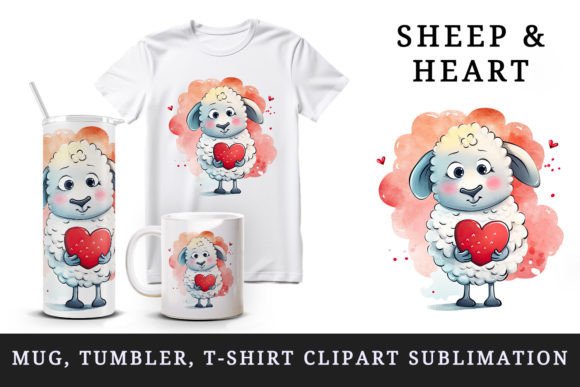 Download Cute Sheep &amp; Heart Tumbler Mug Clipart - Sheep Collection