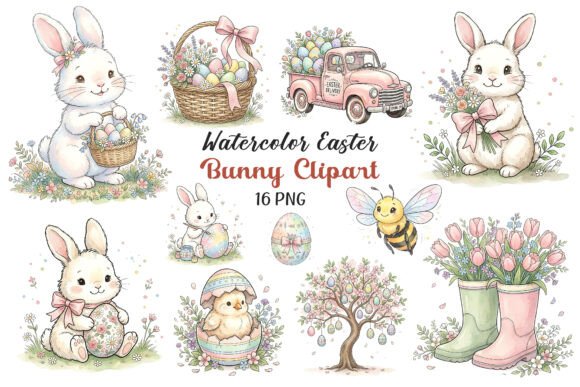 Download Watercolor Easter Bunny Clipart 16 PNGs - Easter bunny clipart Collection