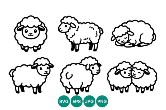 Download Cute Sheep Line Art Set - Sheep Collection