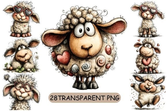 Download 28 Whimsical Sheep PNG Clipart Set - Sheep Collection