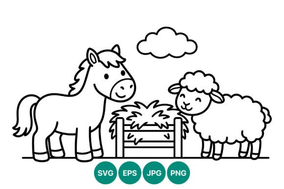 Download Black White Horse Sheep Line Art - Sheep Collection