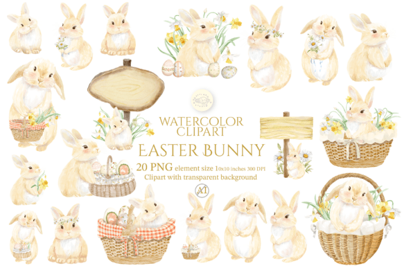 Download Watercolor Easter Bunny Clipart Set - Easter bunny clipart Collection