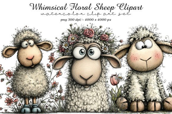 Download Whimsical Floral Sheep Clipart - Sheep Collection